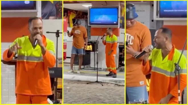 Talento além da rotina: gari emociona ao cantar em bar no Centro de Maceió